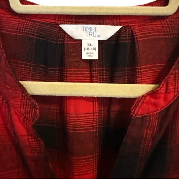 Time & Tru Red Black Plaid Flannel Tiered Dress-Size XL - Picture 2 of 8